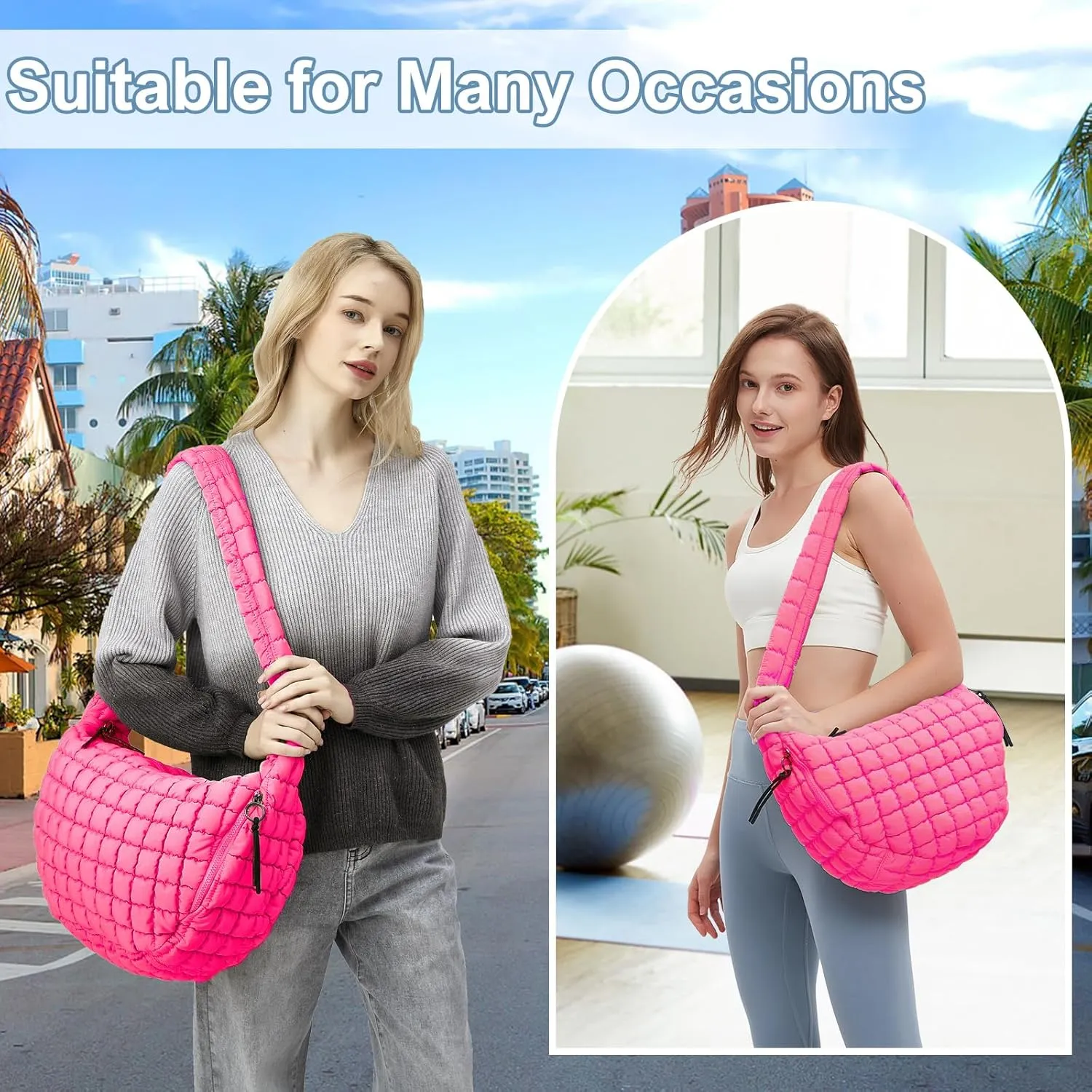 CATMICOO Puffer Tote Bag for Women: Carryall Puff Shoulder Bag for Travel - Lightweight Quilted Bag for Gym