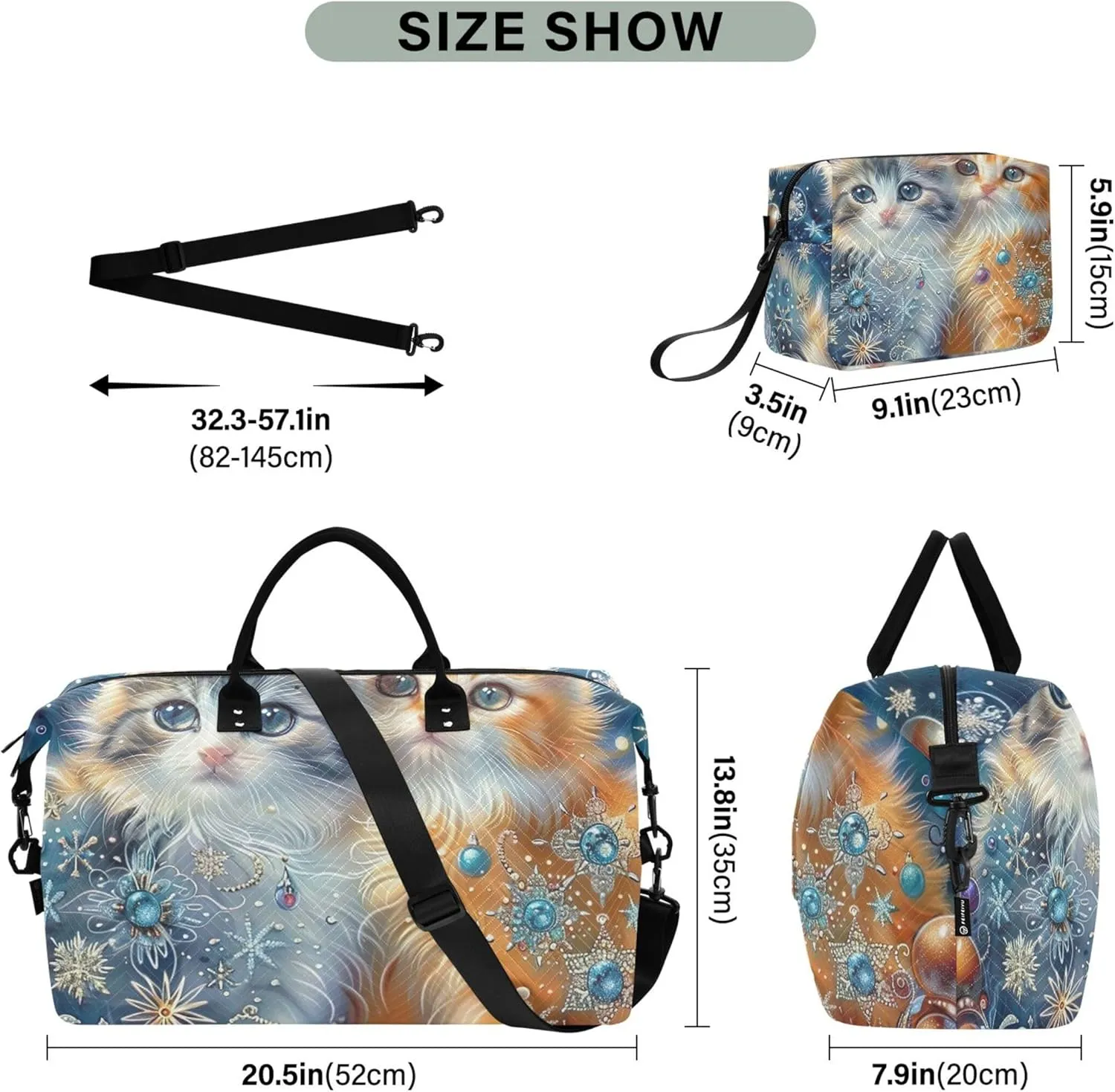 Cats Cute Kittens Travel Duffle Bags Cosmetic Bags Set of 2, Art Gym Duffle Bag Carry on Duffle