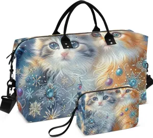 Cats Cute Kittens Travel Duffle Bags Cosmetic Bags Set of 2, Art Gym Duffle Bag Carry on Duffle