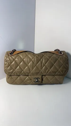 Chanel Airport Crossbody Bag with Handle, Khaki Quilted Leather