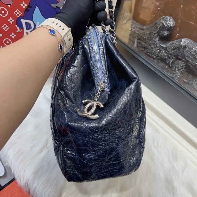 Chanel Gabrielle Navy Blue Leather Quilted Hobo Bag Medium