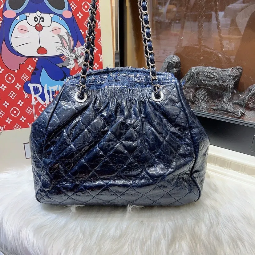 Chanel Gabrielle Navy Blue Leather Quilted Hobo Bag Medium