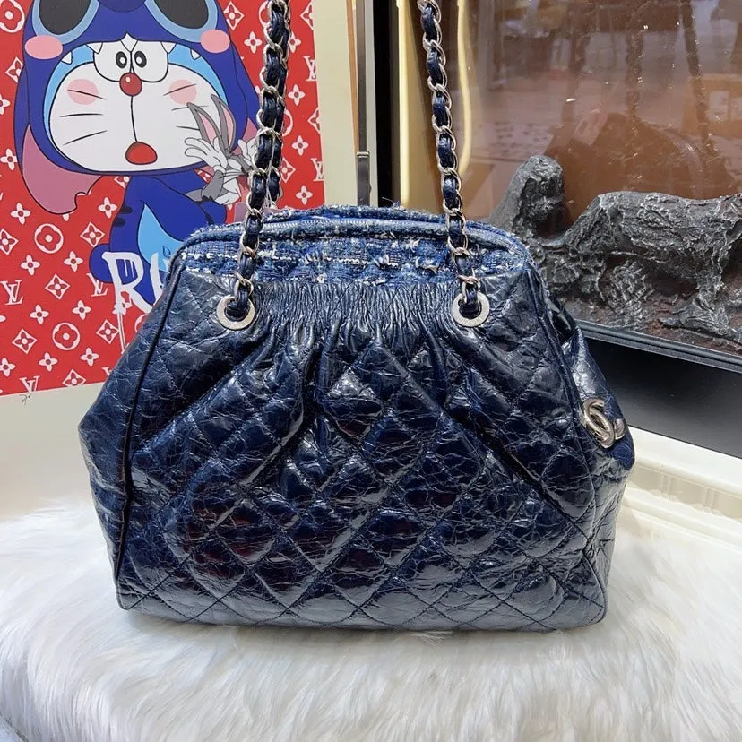 Chanel Gabrielle Navy Blue Leather Quilted Hobo Bag Medium