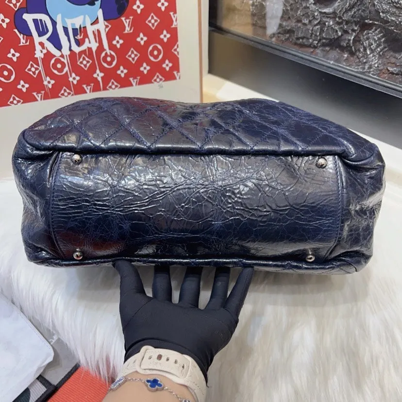 Chanel Gabrielle Navy Blue Leather Quilted Hobo Bag Medium