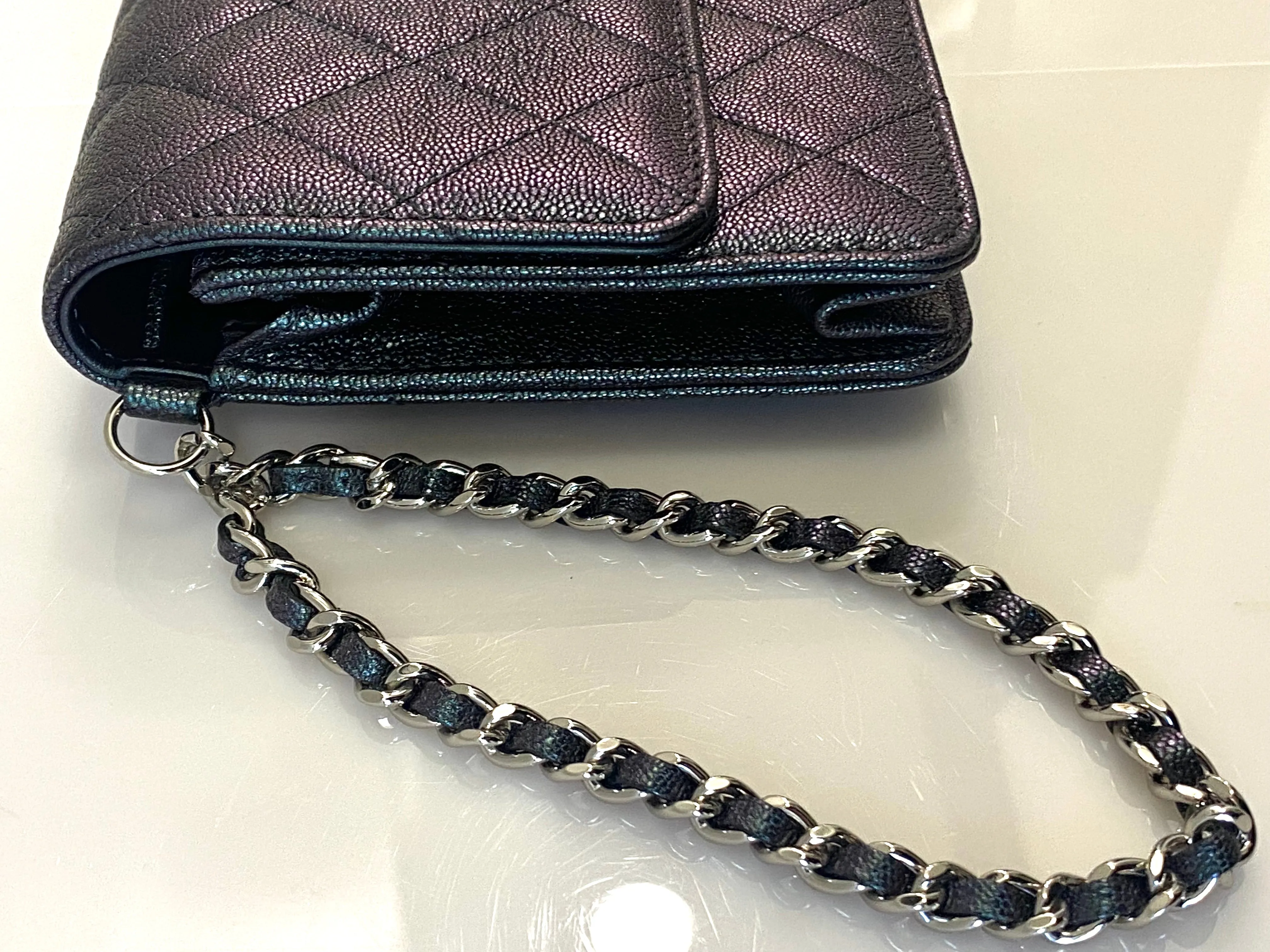 CHANEL IRIDESCENT CAVIAR QUILTED CLUTCH WRISTLET