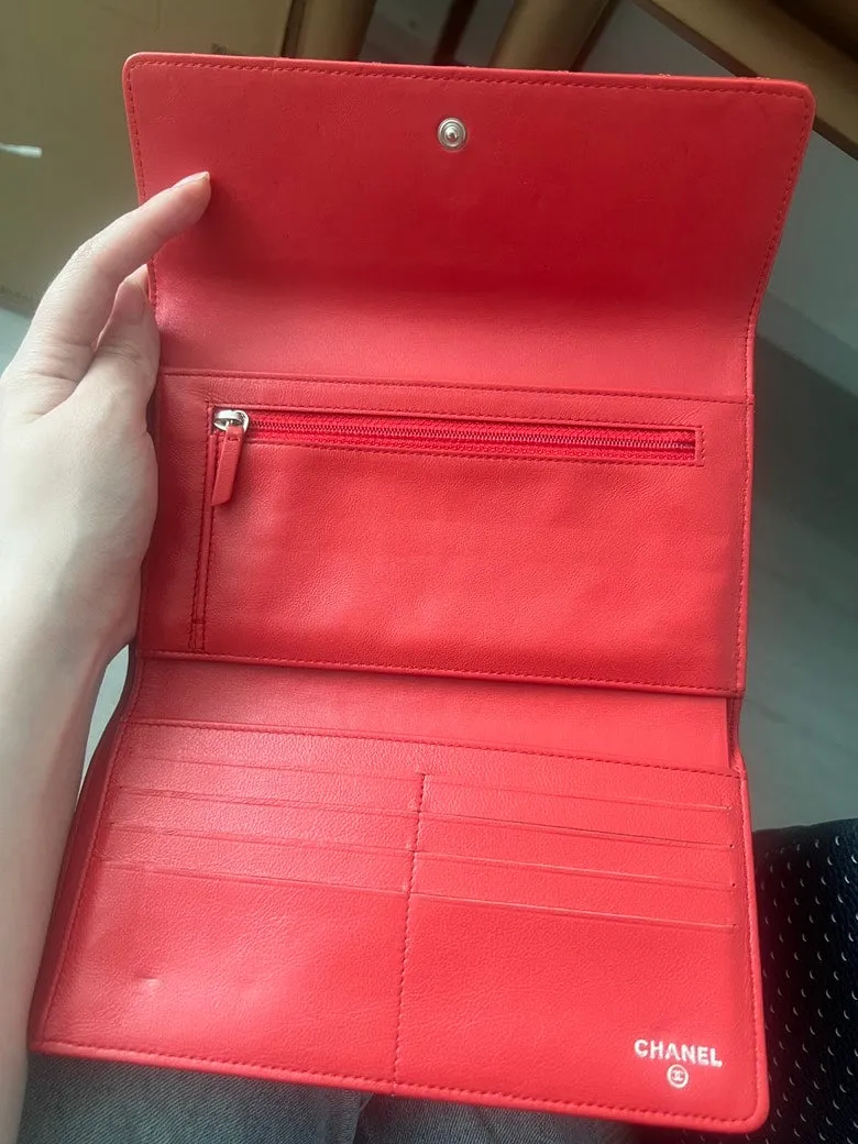 Chanel Quilted Lambskin Red Wallet