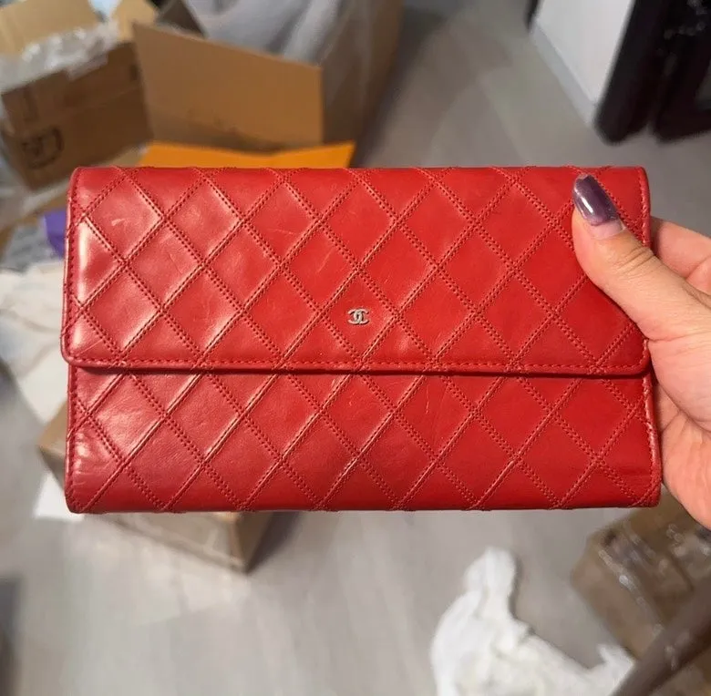 Chanel Quilted Lambskin Red Wallet