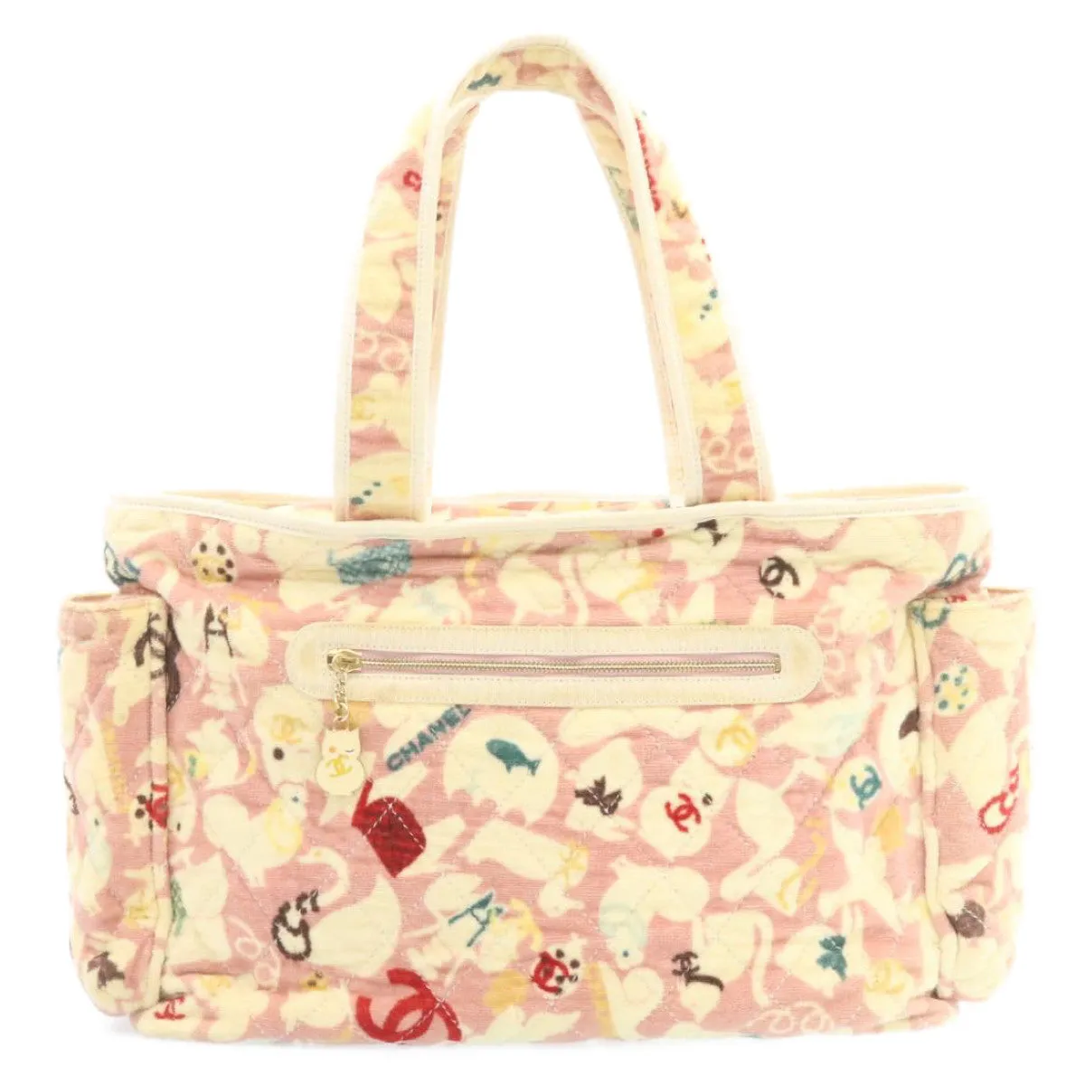CHANEL Tote Bag Quilted Pile Animal Pattern Pink CC  27024A