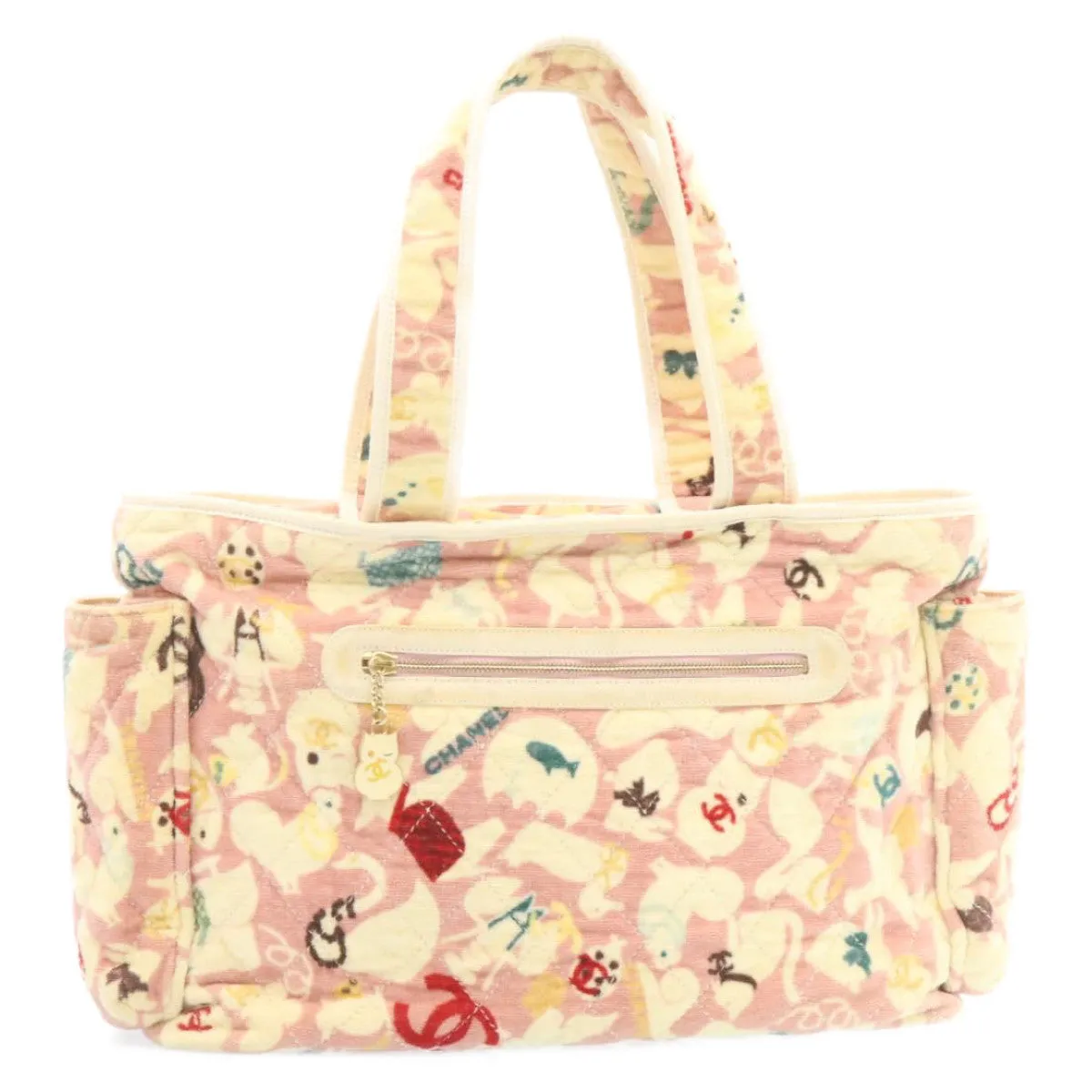 CHANEL Tote Bag Quilted Pile Animal Pattern Pink CC  27024A
