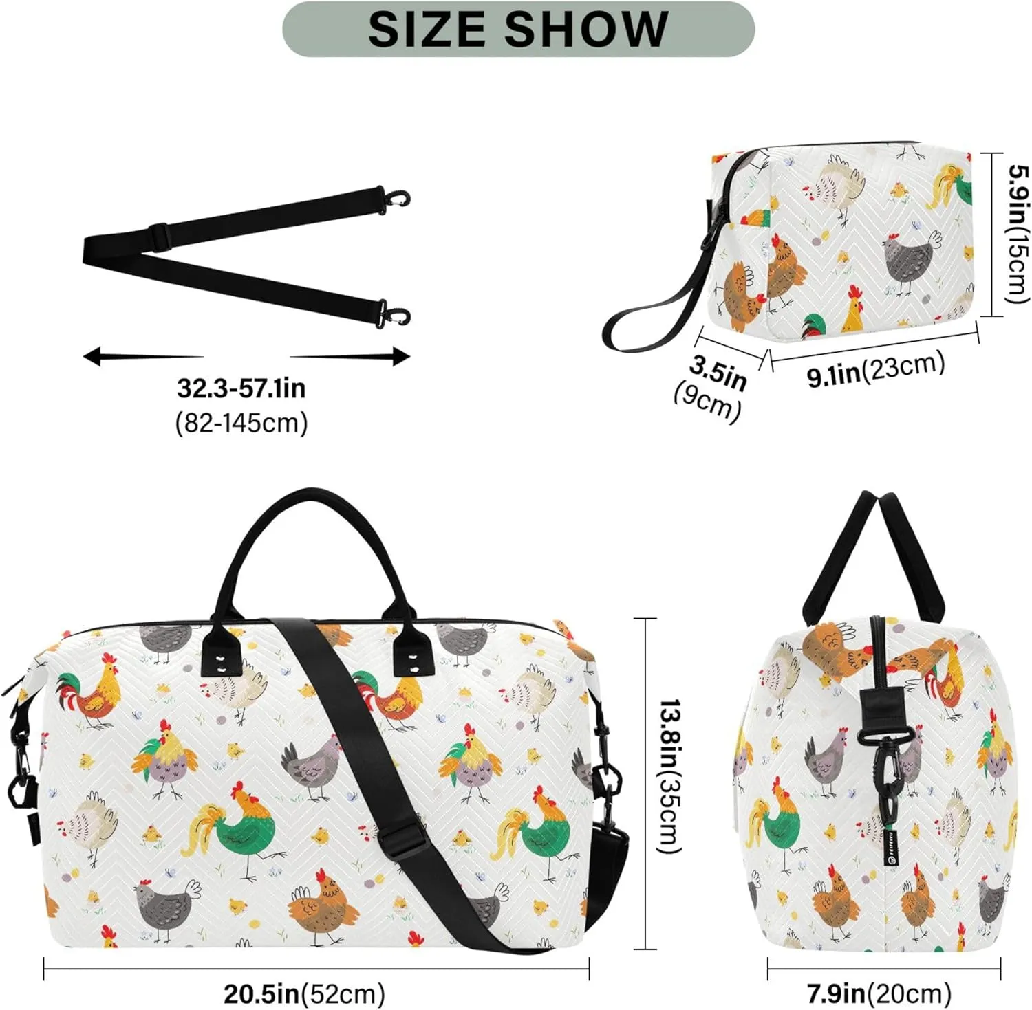 Chicken Farm Birds Animal Duffle Bag Travel Toiletry Bag Set, Colorful Women Sports Bags Weekender Bags
