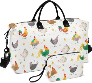 Chicken Farm Birds Animal Duffle Bag Travel Toiletry Bag Set, Colorful Women Sports Bags Weekender Bags