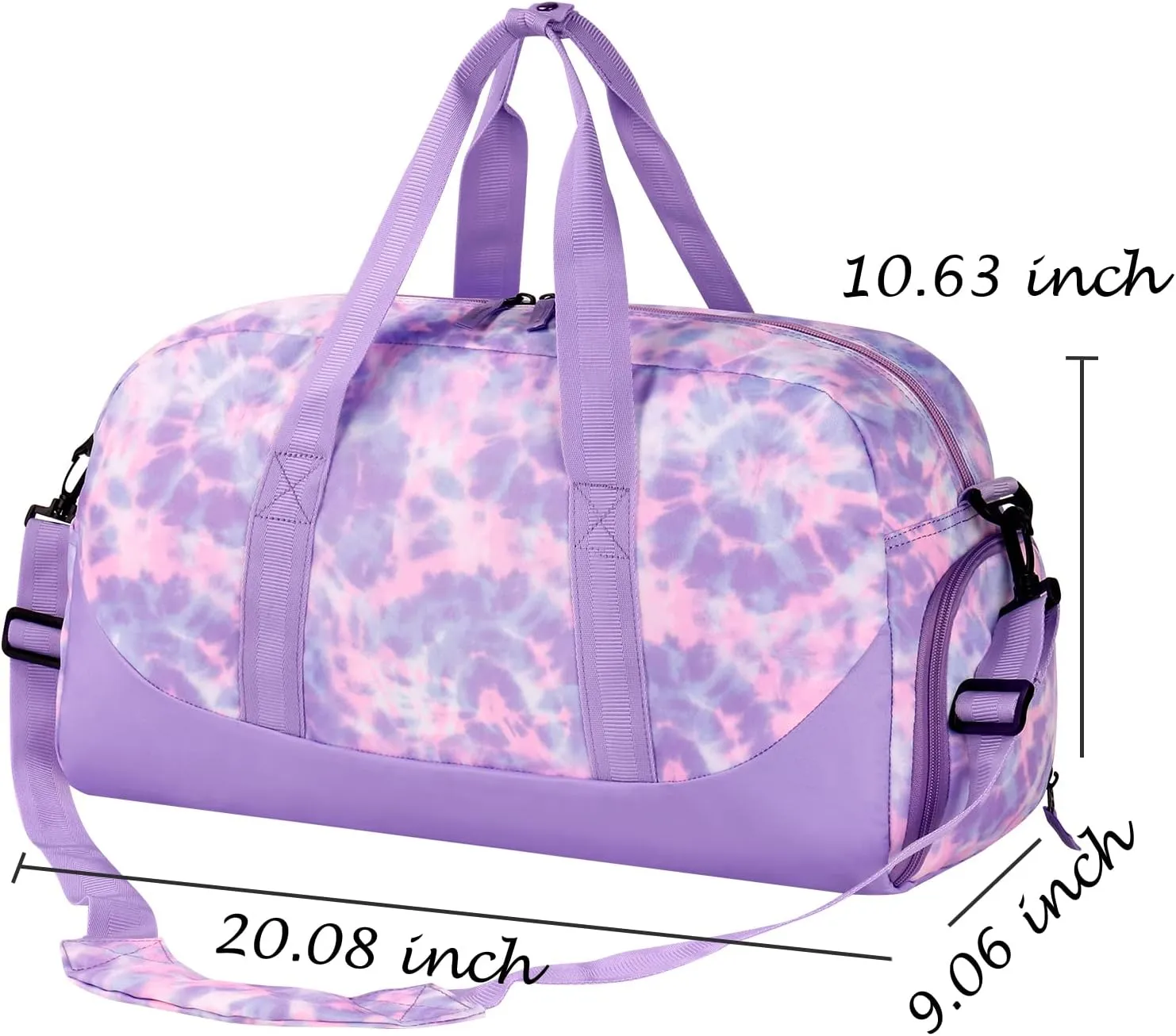 Choco Mocha Kids Duffle Bag Girls - Tie Dye Overnight Bags for Girl Ages 9-12, Purple