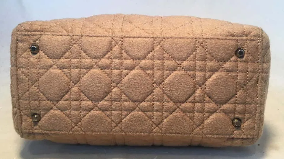 Christian Dior Tan Wool Cannage Quilted Medium Lady Di Bag