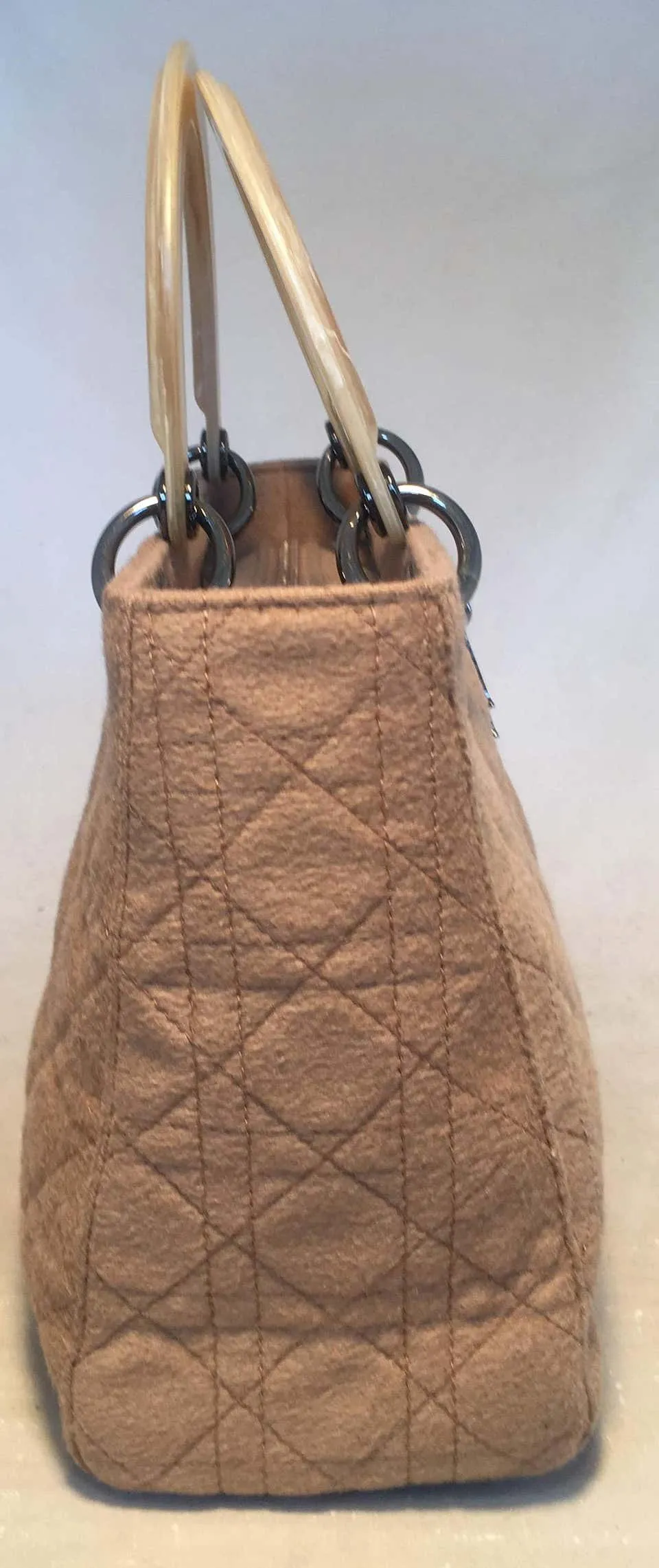 Christian Dior Tan Wool Cannage Quilted Medium Lady Di Bag