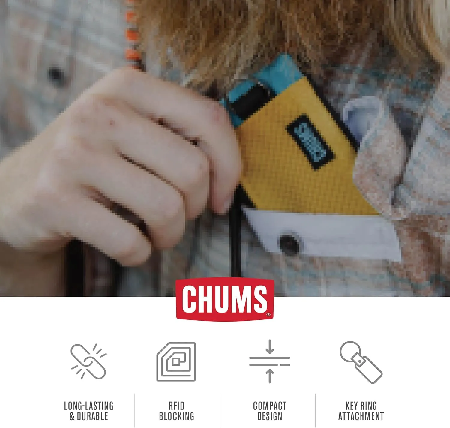 Chums Surfshorts Wallet - Lightweight Slim Wallet with RFID Blocking Card & Clear ID Window - Zippered, Water Resistant w/Key Ring - Tie Dye