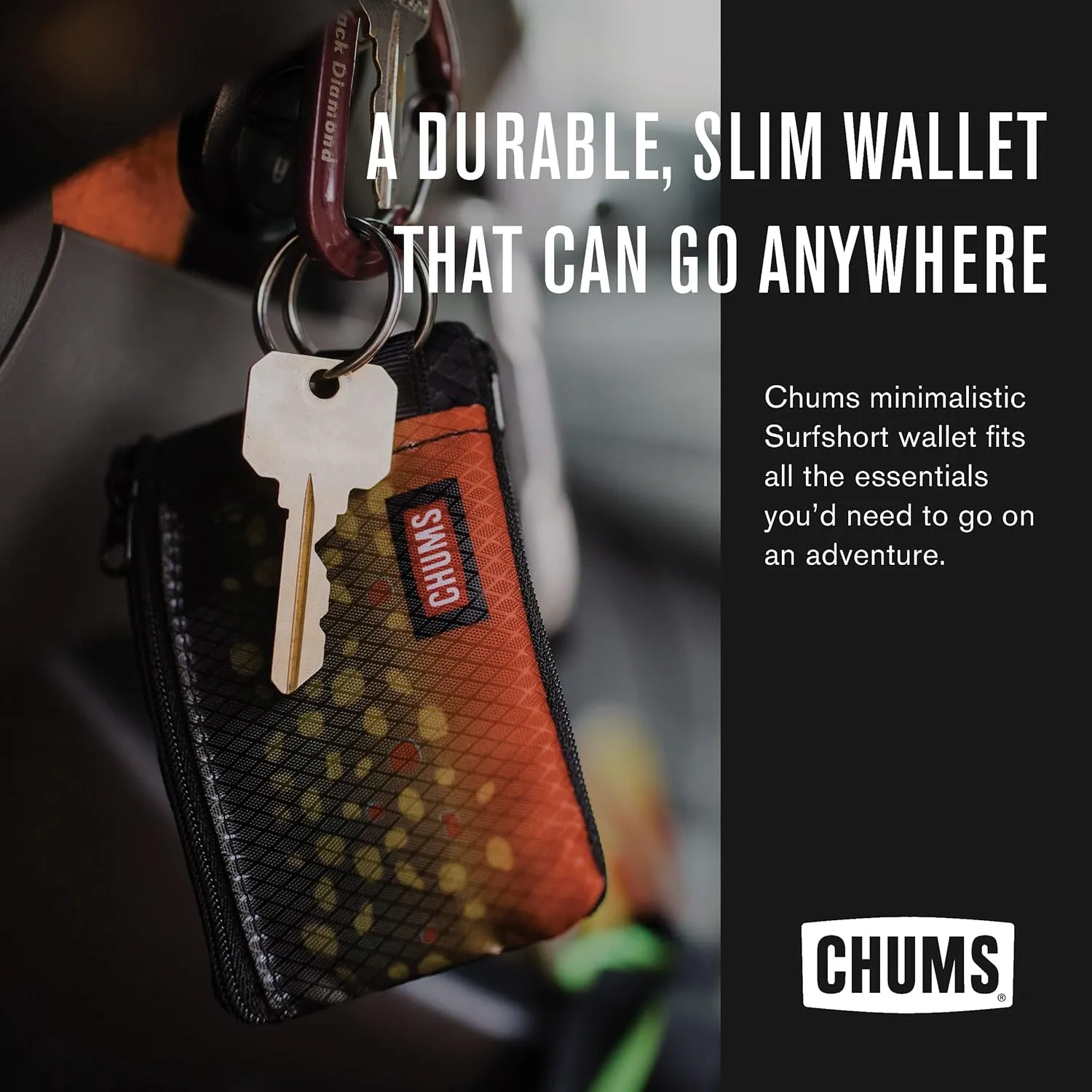 Chums Surfshorts Wallet - Lightweight Slim Wallet with RFID Blocking Card & Clear ID Window - Zippered, Water Resistant w/Key Ring - Tie Dye