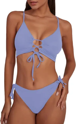 CHYRII Womens Sexy Cutout Bikini Sets Lace Up High Cut Thong Two Piece Swimsuit