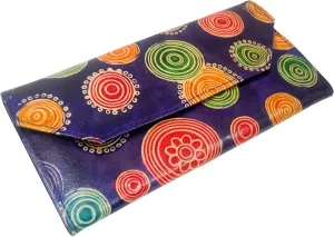 Circles Design Genuine 100% Pure leather Embossed Handmade Colorful Shantiniketan Hand Purse in Blue