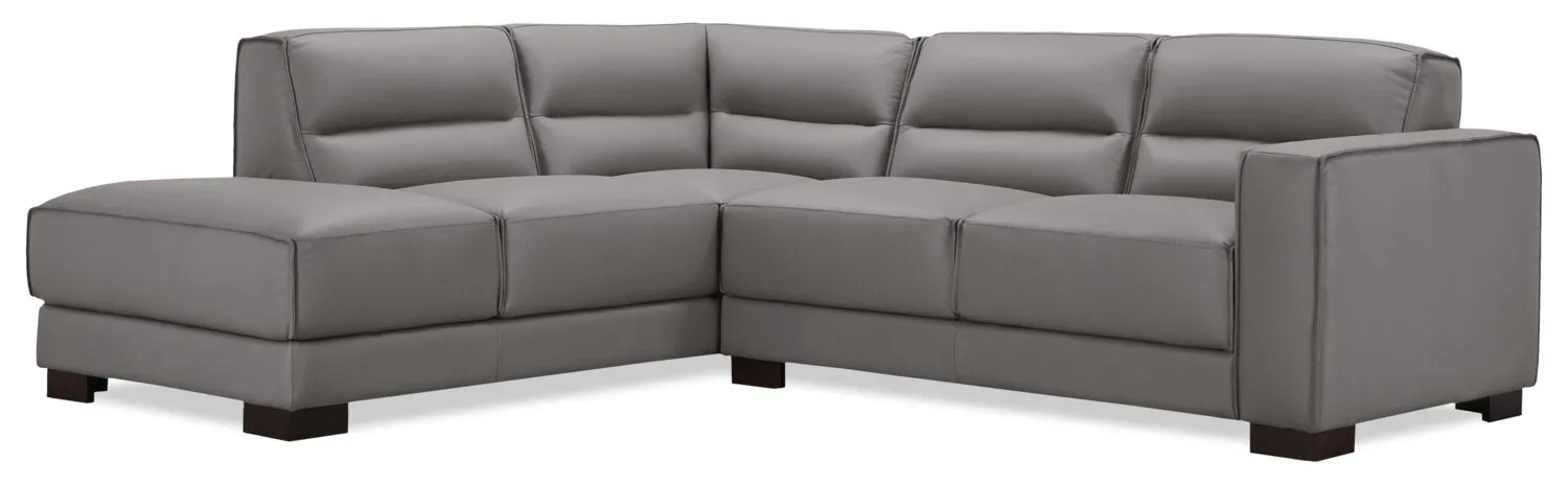Citadel 2-Piece Left-Facing Top-Grain Genuine Leather Sectional with Wood Legs - Grey | Sofa sectionnel de gauche Citadel 2 pièces en cuir véritable de qualité supérieure avec pattes en bois - gris