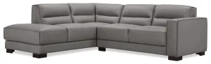 Citadel 2-Piece Left-Facing Top-Grain Genuine Leather Sectional with Wood Legs - Grey | Sofa sectionnel de gauche Citadel 2 pièces en cuir véritable de qualité supérieure avec pattes en bois - gris