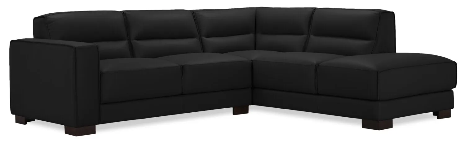 Citadel 2-Piece Right-Facing Top-Grain Genuine Leather Sectional with Wood Legs - Black | Sofa sectionnel de droite Citadel 2 pièces en cuir véritable de qualité supérieure avec pattes en bois - noir