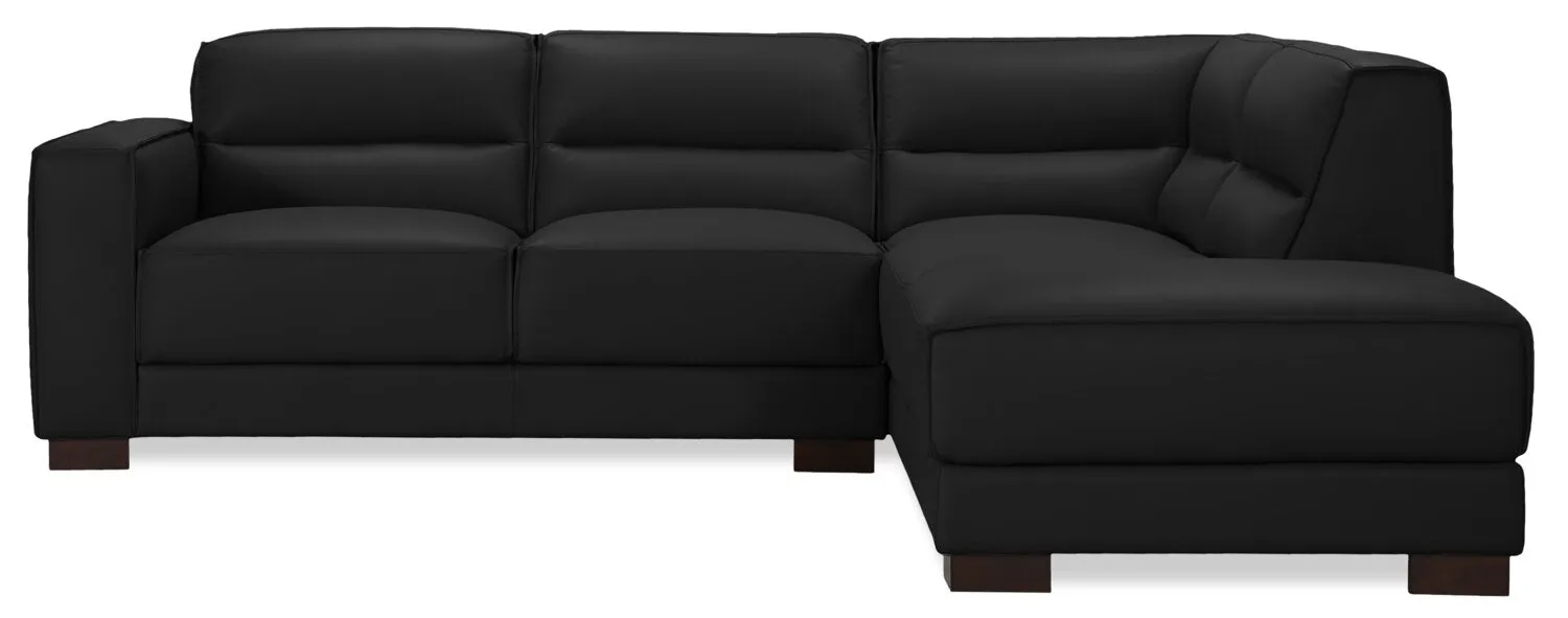 Citadel 2-Piece Right-Facing Top-Grain Genuine Leather Sectional with Wood Legs - Black | Sofa sectionnel de droite Citadel 2 pièces en cuir véritable de qualité supérieure avec pattes en bois - noir