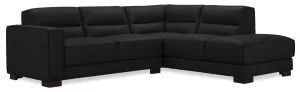 Citadel 2-Piece Right-Facing Top-Grain Genuine Leather Sectional with Wood Legs - Black | Sofa sectionnel de droite Citadel 2 pièces en cuir véritable de qualité supérieure avec pattes en bois - noir