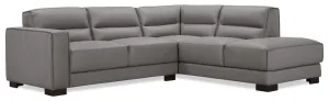 Citadel 2-Piece Right-Facing Top-Grain Genuine Leather Sectional with Wood Legs - Grey | Sofa sectionnel de droite Citadel 2 pièces en cuir véritable de qualité supérieure avec pattes en bois - gris