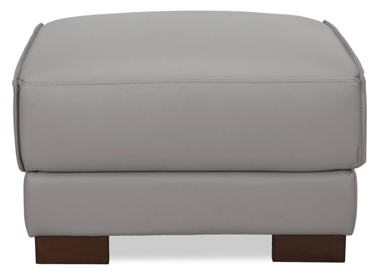Citadel 28" Top-Grain Genuine Leather Ottoman with Wood Legs - Grey | Pouf Citadel de 28 po en cuir véritable de qualité supérieure avec pattes en bois - gris