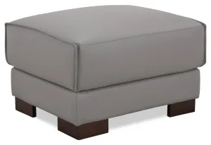 Citadel 28" Top-Grain Genuine Leather Ottoman with Wood Legs - Grey | Pouf Citadel de 28 po en cuir véritable de qualité supérieure avec pattes en bois - gris