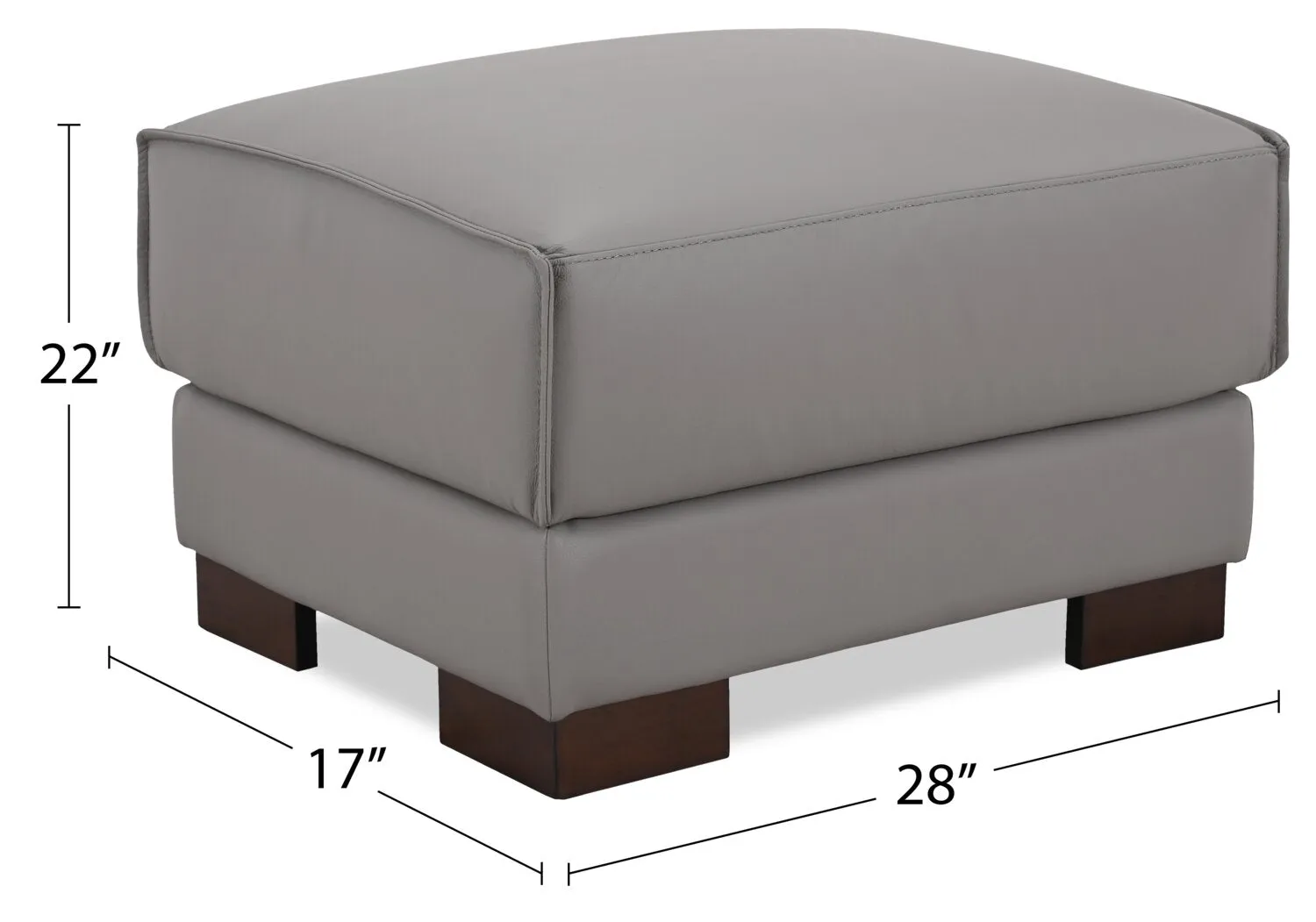 Citadel 28" Top-Grain Genuine Leather Ottoman with Wood Legs - Grey | Pouf Citadel de 28 po en cuir véritable de qualité supérieure avec pattes en bois - gris