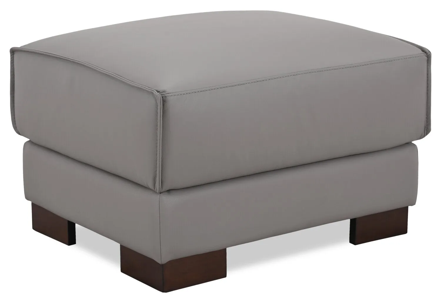 Citadel 28" Top-Grain Genuine Leather Ottoman with Wood Legs - Grey | Pouf Citadel de 28 po en cuir véritable de qualité supérieure avec pattes en bois - gris