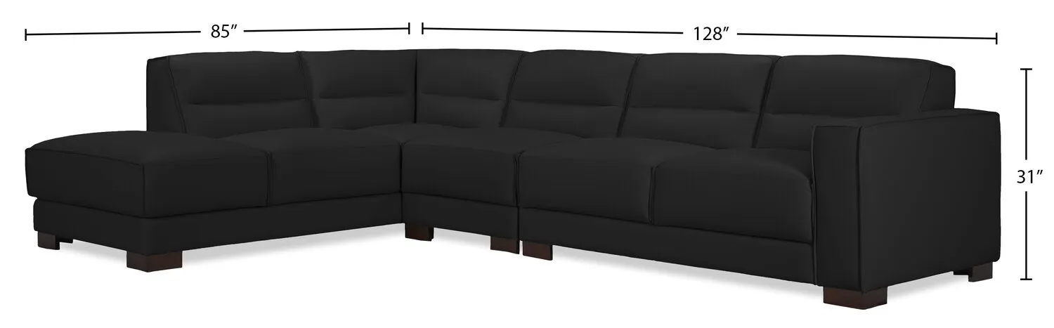 Citadel 3-Piece Left-Facing Top-Grain Genuine Leather Sectional with Wood Legs - Black | Sofa sectionnel de gauche Citadel 3 pièces en cuir véritable de qualité supérieure avec pattes en bois - noir