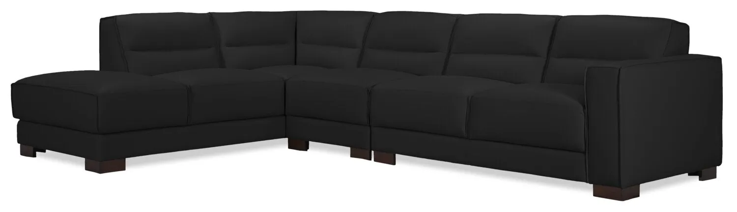 Citadel 3-Piece Left-Facing Top-Grain Genuine Leather Sectional with Wood Legs - Black | Sofa sectionnel de gauche Citadel 3 pièces en cuir véritable de qualité supérieure avec pattes en bois - noir