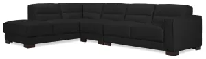 Citadel 3-Piece Left-Facing Top-Grain Genuine Leather Sectional with Wood Legs - Black | Sofa sectionnel de gauche Citadel 3 pièces en cuir véritable de qualité supérieure avec pattes en bois - noir