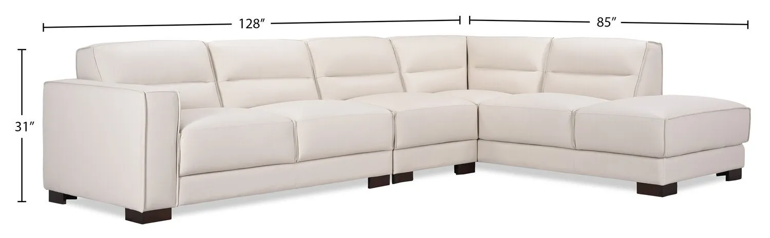 Citadel 3-Piece Right-Facing Top-Grain Genuine Leather Sectional with Wood Legs - Frost White | Sofa sectionnel de droite Citadel 3 pièces en cuir véritable de qualité supérieure avec pattes en bois - blanc givré