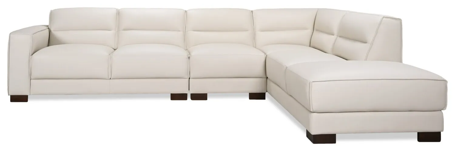 Citadel 3-Piece Right-Facing Top-Grain Genuine Leather Sectional with Wood Legs - Frost White | Sofa sectionnel de droite Citadel 3 pièces en cuir véritable de qualité supérieure avec pattes en bois - blanc givré