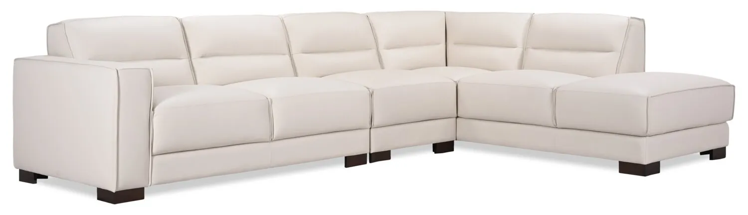 Citadel 3-Piece Right-Facing Top-Grain Genuine Leather Sectional with Wood Legs - Frost White | Sofa sectionnel de droite Citadel 3 pièces en cuir véritable de qualité supérieure avec pattes en bois - blanc givré