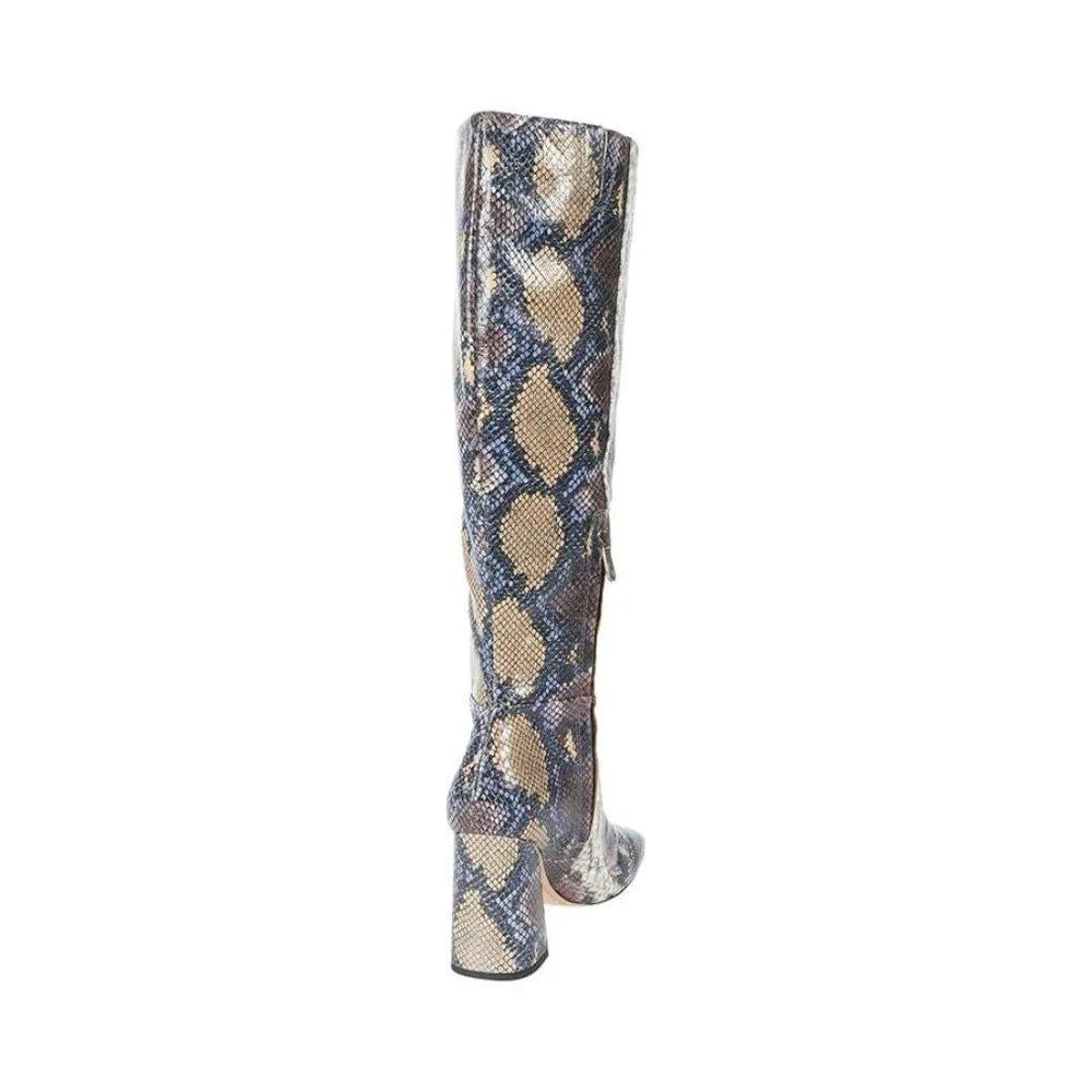 Clarem Smokey Blue Snake Heeled Knee High Boot