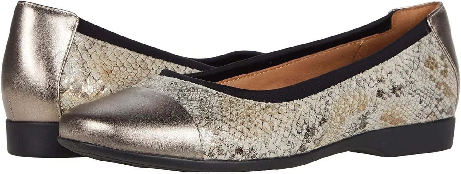 Clarks Un Darcey Cap 2 Ivory Metallic Snake Leather Combi 9 B (M)