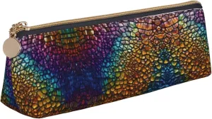 Classic Snake Skin Print Slim Pencil Case Large Capacity 8.3 x 2.2 x 2.4In Triangle Zippered Pen Holder