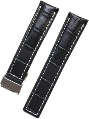 Classical 24 22mm Black Blue Brown Genuine Leather Watchband For Breitling Watch Strap Wrist Bracelet Deployment Clasp