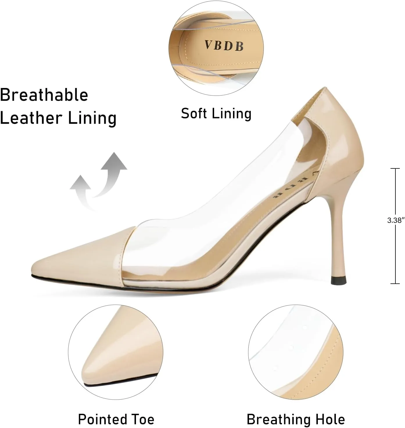 Clear Stiletto Heels for Women Pointed Toe High Heel Closed Pumps Party Wedding Dress Shoes
