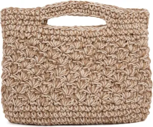 Clutch Hobo Bag for Women with Cotton & Burlap Macrame Weave, Wristlet Carry Handle, Small Pocket, and Light Burlap Interior, Cute Designer Handbag, Beige