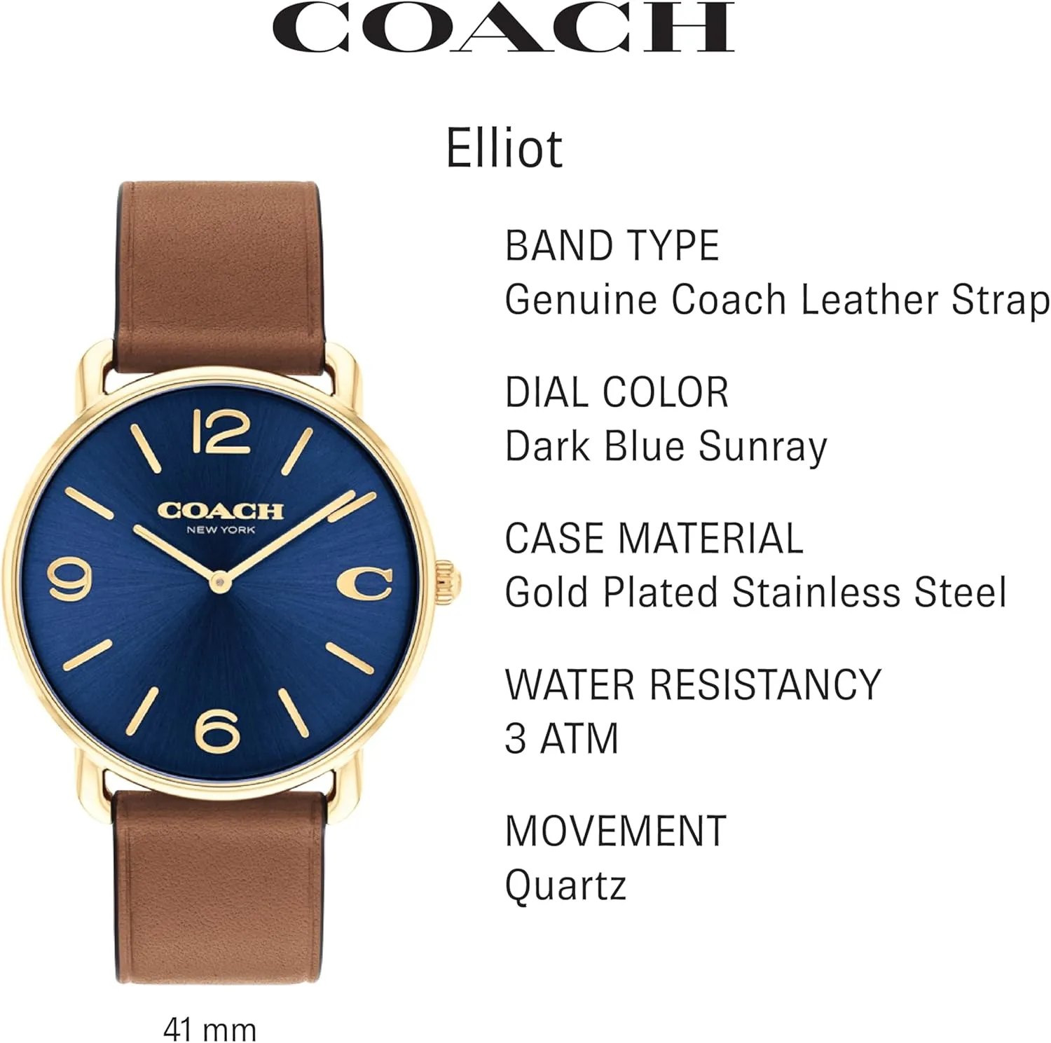 Coach Elliot Men's Watch | Sleek & Minimalist Design | Timeless Style for Any Occasion | Water-Resistant