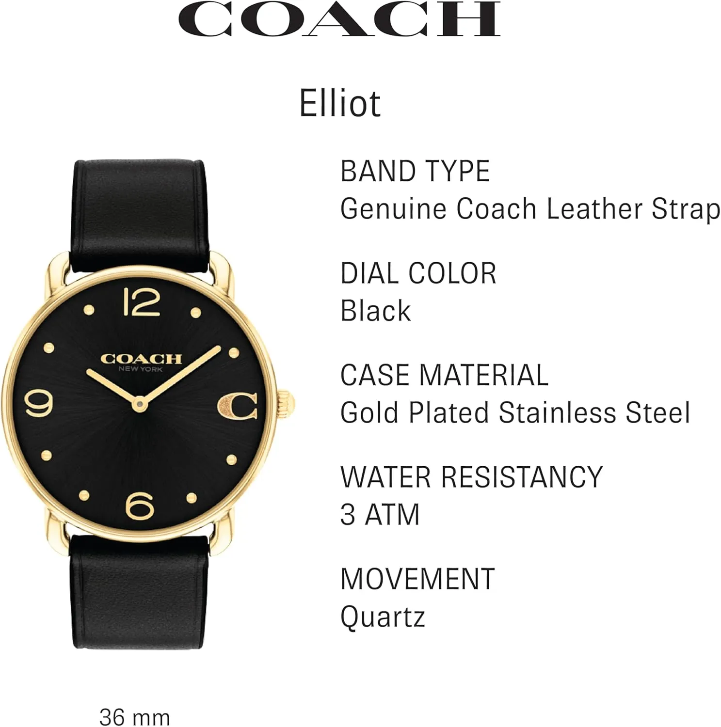 Coach Elliot Women's Watch | Sleek and Minimalist in Design | Timeless Style for Any Occasion | Gifts for Her | Water-Resistant | 36 mm