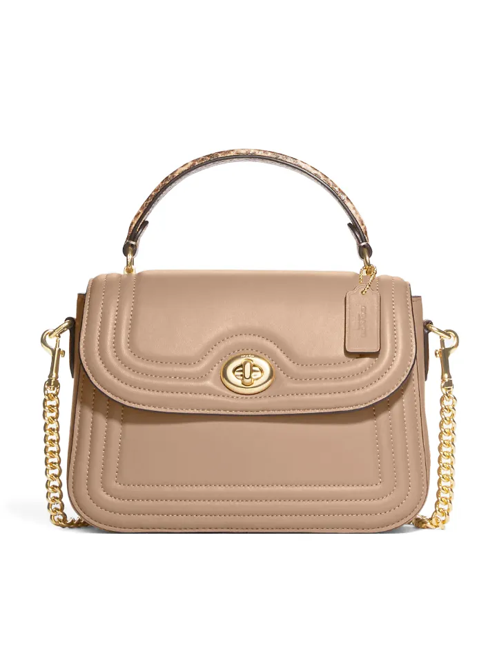 Coach Marlie Top Handle Satchel With Border Quilting Taupe