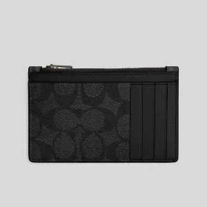 COACH Zip Card Case In Signature Canvas Charcoal/Black RS-CV764