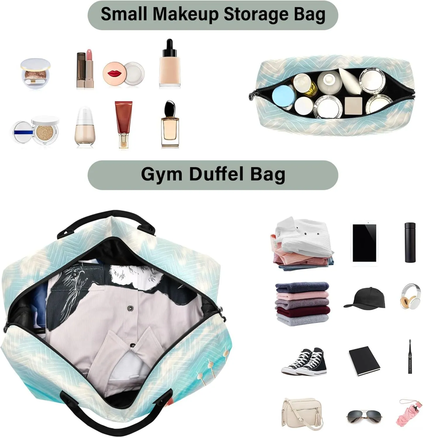 Coastal Starfish Seashell Travel Duffel Bag Toiletry Pouches Set of 2, Animal Print Luggage Bag Overnight Bags