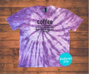 Coffee Spelled Backwards Tie Dye Top in Purple